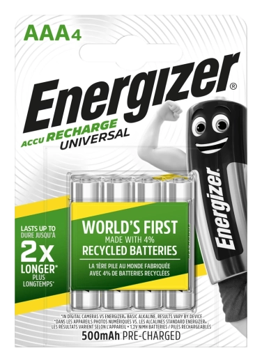 Επαναφορτιζόμενες μπαταρίες Energizer AAA 500 mAh, 4 τεμ.