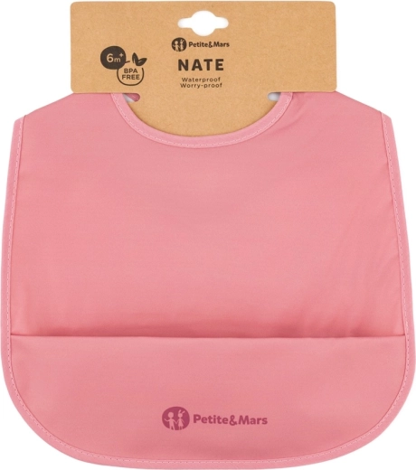 Petite&Mars PU αδιάβροχη σαλιάρα Nate dusty rose 6m+
