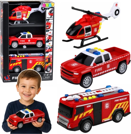 Σετ 3 πυροσβεστικών οχημάτων Fire rescue 1:32 με φώτα και ήχους