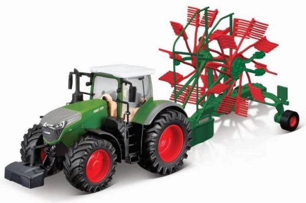 Bburago αγροτικό τρακτέρ FENDT 1050 Vario με ρυμουλκούμενο, 10 cm, μηχανισμός αδράνειας