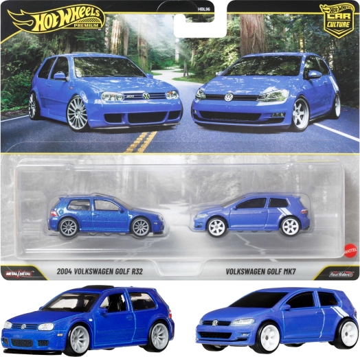Hot Wheels Premium σετ 2 αυτοκινήτων Volkswagen Golf R32 (2004) και Golf MK7