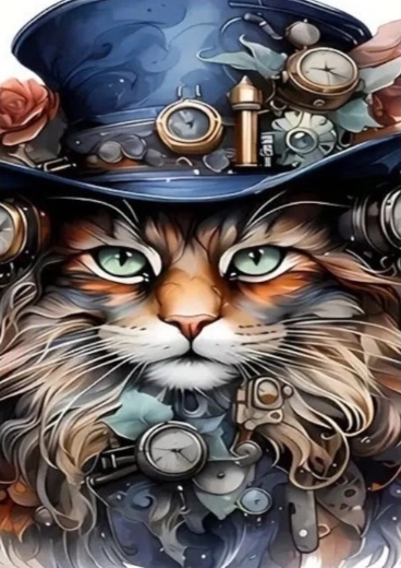 Διαμαντένια ζωγραφική steampunk γατούλα 30 × 40 cm