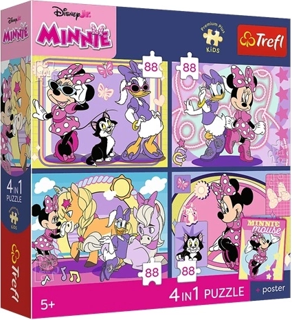 Trefl Disney Minnie Mouse παζλ 4 σε 1 (4×88 κομμάτια) Μαγικές στιγμές + συλλεκτική αφίσα
