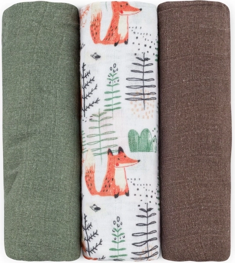 Μπαμπού μουσελινά πανάκια Petite&Mars Moussy Forest Fox, 3 τεμ., 68 × 68 cm
