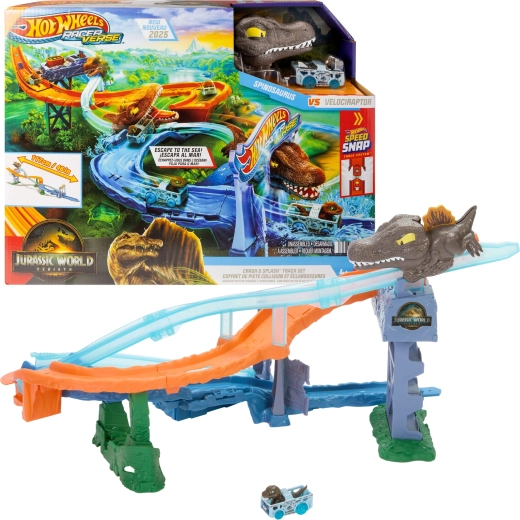 Hot Wheels RacerVerse Jurassic World Θαλάσσιος αγώνας δεινοσαύρων – αγωνιστική πίστα με αυτοκινητάκι