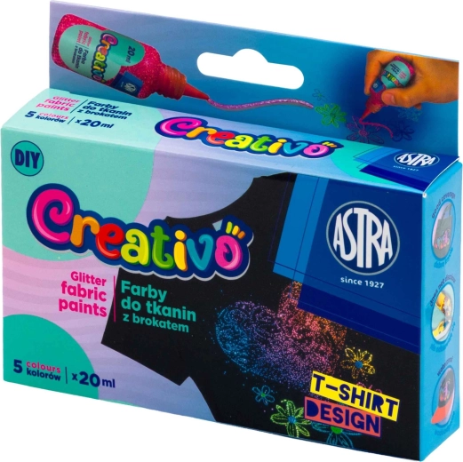 Χρώματα με γκλίτερ για ύφασμα 5×20 ml ASTRA CREATIVO