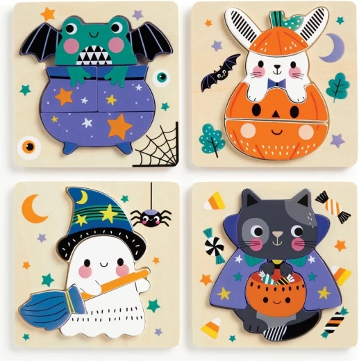 Mudpuppy ξύλινα αποκριάτικα puzzle για Halloween – σετ 4 puzzle
