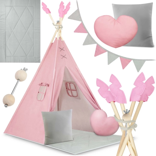 Ροζ παιδικό teepee NUKIDO με υπόστρωμα και μαξιλάρια