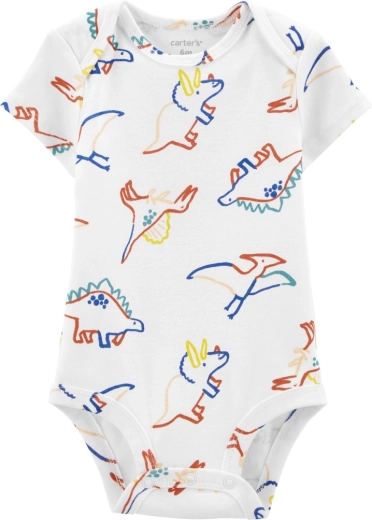 CARTER'S αγορίστικο κορμάκι με κοντό μανίκι ivory dino – 3 μ.