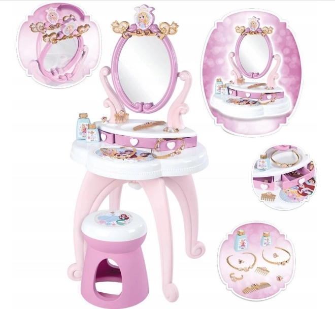 Smoby Disney Princess τουαλέτα-μπουντουάρ 2 σε 1 με περιστρεφόμενο καθρέφτη και σκαμπό