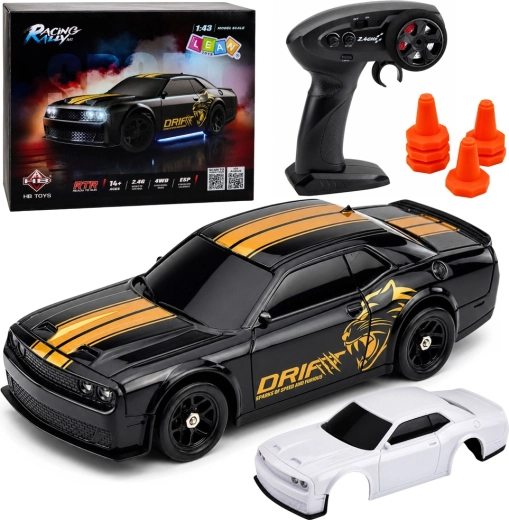 Σπορ RC drift αυτοκίνητο 4WD με γυροσκόπιο 2,4 GHz 1:43 μαύρο