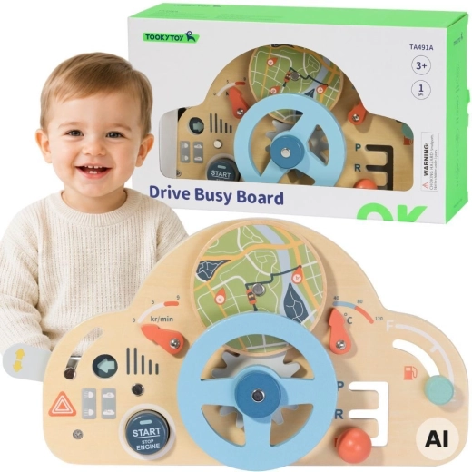 Tooky Toy ξύλινο εκπαιδευτικό τιμόνι για παιδιά 3+