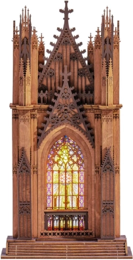 RoboTime Rolife 3D ξύλινο παζλ γοτθικός καθεδρικός Twin Tower με LED