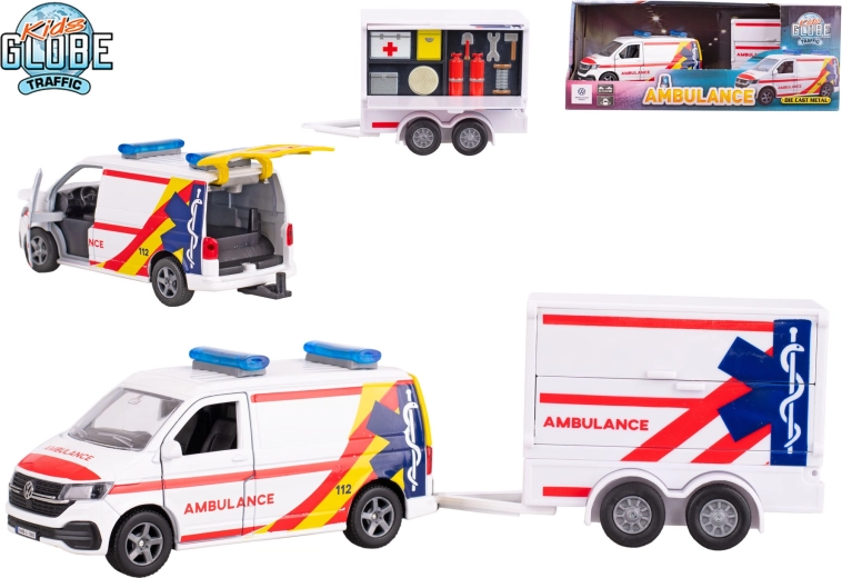 Kids Globe Traffic ασθενοφόρο VW Transporter με τρέιλερ 1:16