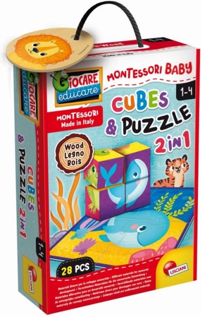 Ξύλινοι κύβοι και παζλ Montessori με ζωάκια