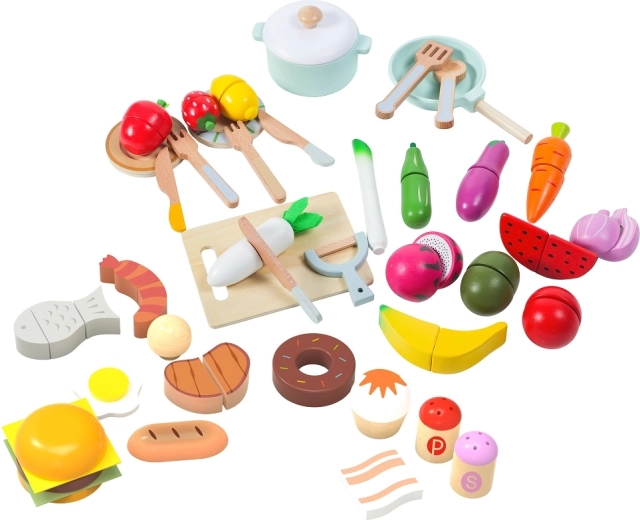 2Kids Toys ξύλινο σετ τροφίμων για παιδική κουζίνα (42 τεμάχια)