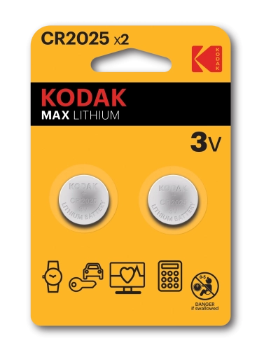Λιθίου κουμπωτές μπαταρίες KODAK CR2025 3 V, 2 τεμ.