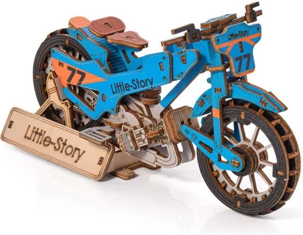 Little Story 3D ξύλινο παζλ Speedway Bike μπλε