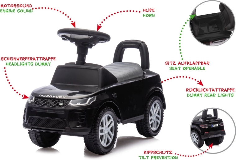 Παιδικό όχημα ισορροπίας και περπατούρα Land Rover Discovery μαύρο 2 σε 1