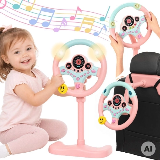 Διαδραστικό παιδικό τιμόνι με φώτα ροζ Woopie