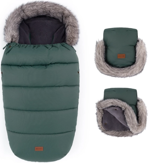 Petite&Mars σετ χειμερινός σάκος ποδιών Comfy 4v1 και γάντια καροτσιού Furry veritable khaki