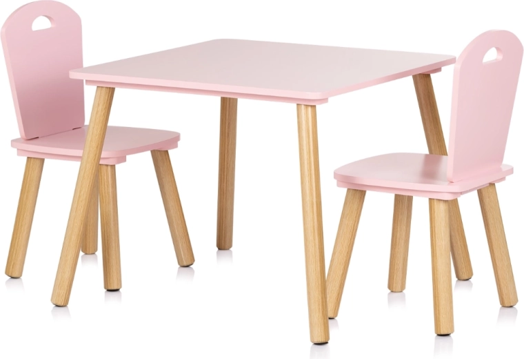 Παιδικό ξύλινο τραπεζάκι με δύο καρέκλες Pink CHIPOLINO