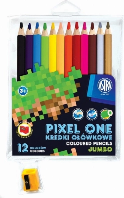 ASTRA χρωματιστά μολύβια pixel one jumbo 12 τεμ. με ξύστρα