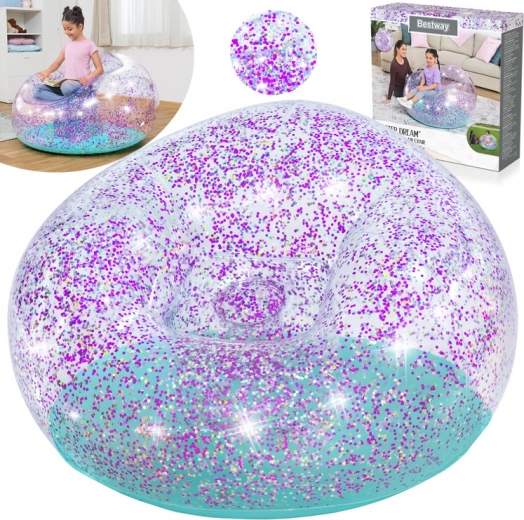 Φουσκωτή λαμπερή πουφ BESTWAY Glitter Dream 112 × 114 × 66 cm