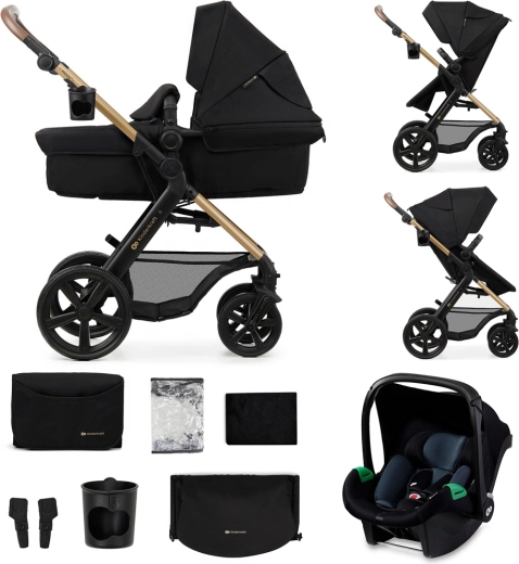 KINDERKRAFT συνδυαστικό καρότσι Moov 2 3 σε 1 με αφρώδεις τροχούς – Pure Black
