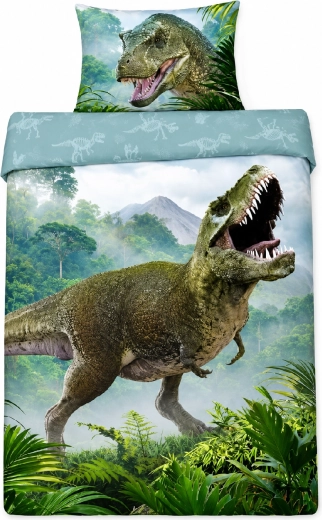 Βαμβακερά κλινοσκεπάσματα FARO T-Rex στη ζούγκλα, πράσινα 140 × 200 cm