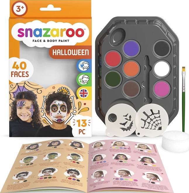 Snazaroo σετ 8 χρωμάτων για πρόσωπο και σώμα με στένσιλ Halloween
