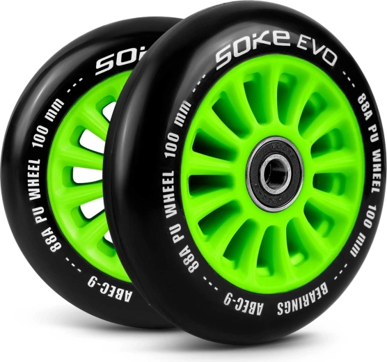 Ρόδες για πατίνι 100 mm πράσινες SOKE – σετ 2 τεμ.