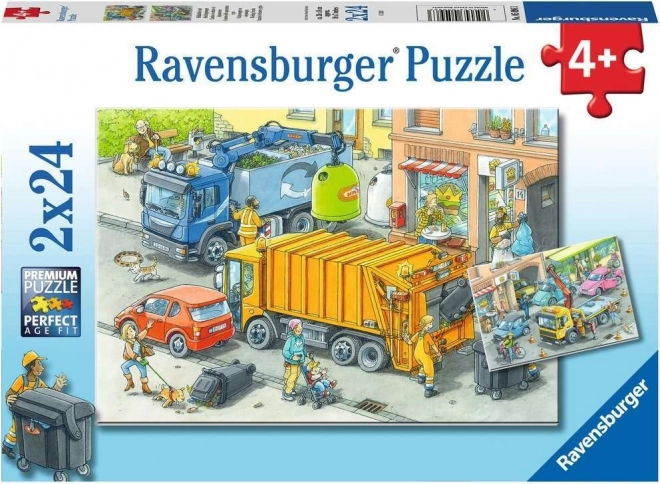 Ravensburger παζλ Απορριμματοφόρο και Ρυμουλκό όχημα 2x24 κομμάτια