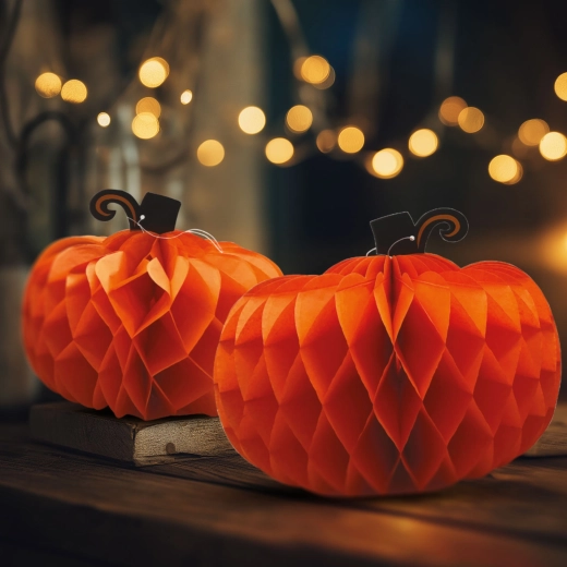 Χάρτινη διακόσμηση Halloween – φαναράκια κολοκύθας 25/30 cm, 2 τεμάχια