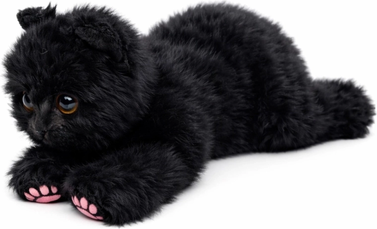 Λούτρινη γάτα σε ξαπλωτή στάση, μαύρη 38 cm