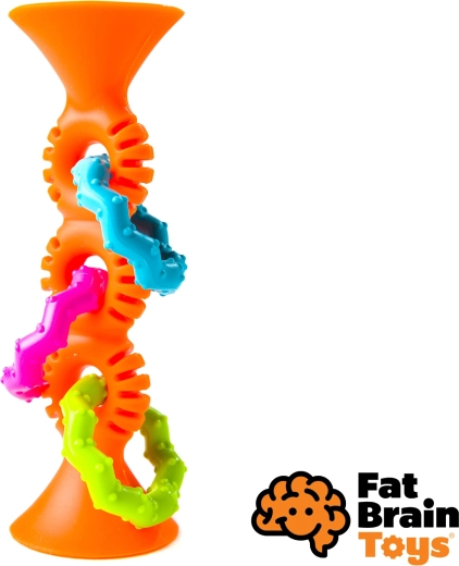 Πορτοκαλί κουδουνίστρα και μασητικό Fat Brain pipSquiz Loops