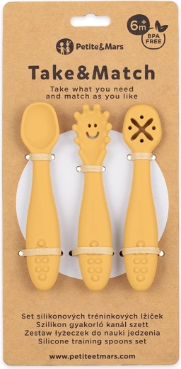 Petite&Mars σιλικονούχα εκπαιδευτικά κουταλάκια Take&Match intense ochre 6m+ (3 τεμ.)