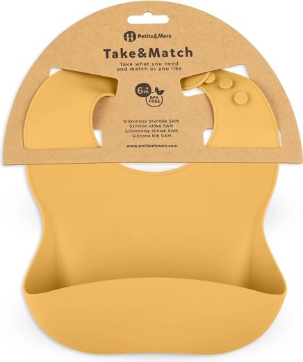 Σαλιάρα σιλικόνης PETITE&MARS Take&Match intense ochre 6m+