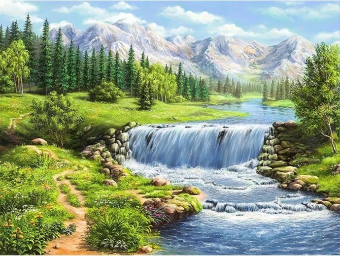 Ζωγραφική με διαμάντια Ποτάμι στα βουνά 30 × 40 cm
