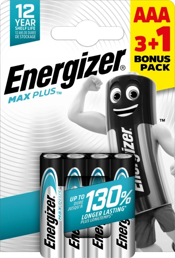 Αλκαλικές μπαταρίες Energizer Max Plus AAA 3+1 δωρεάν, 4 τεμ.