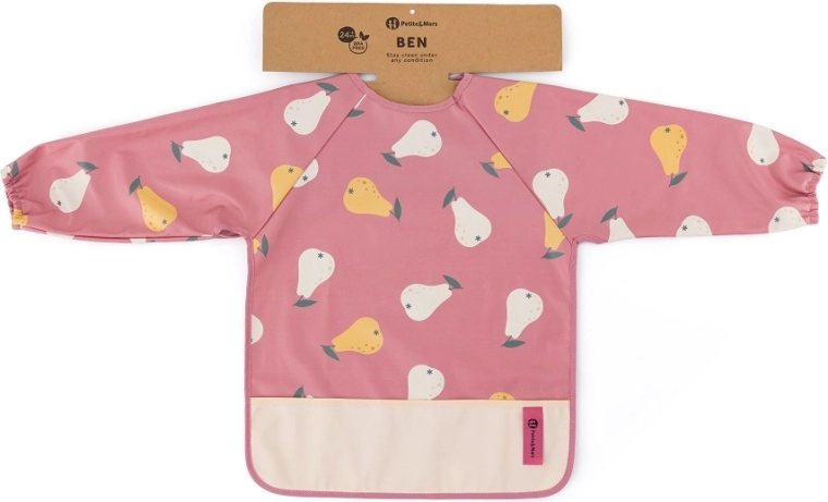Petite&Mars αδιάβροχη ποδιά με μακρύ μανίκι Ben pink pears