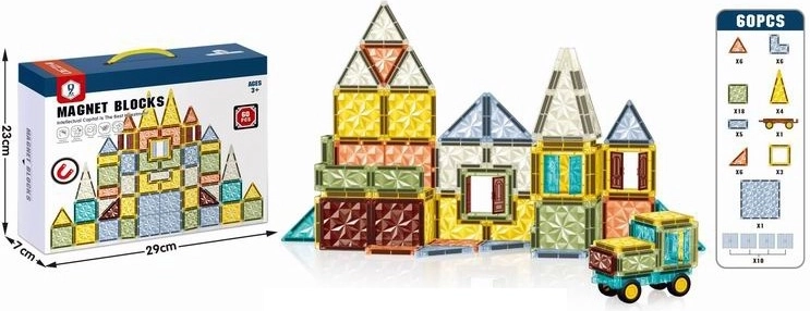 Μαγνητικό 3D δομικό σετ για παιδιά – 60 κομμάτια