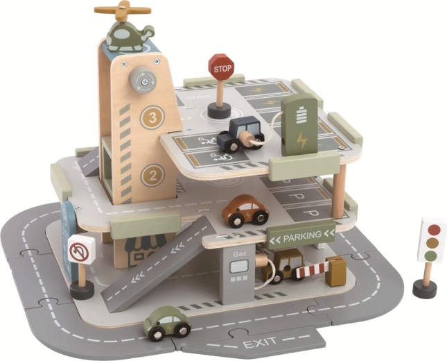 Ξύλινο γκαράζ με δρόμο 2Kids Toys