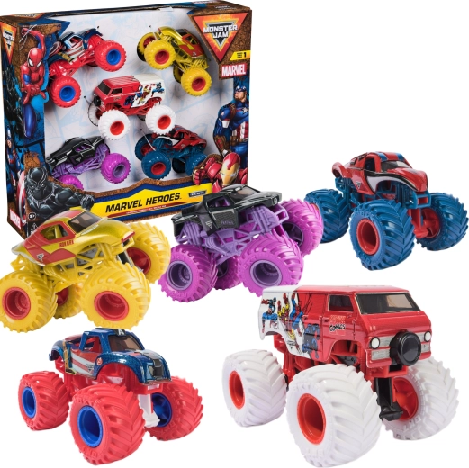 Monster Jam σετ 5 μίνι monster trucks Marvel Heroes 1:64