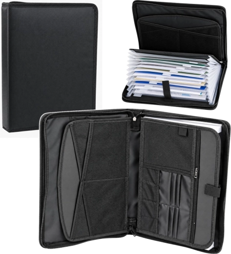 Μαύρος χαρτοφύλακας οργάνωσης για έγγραφα A4 με φερμουάρ