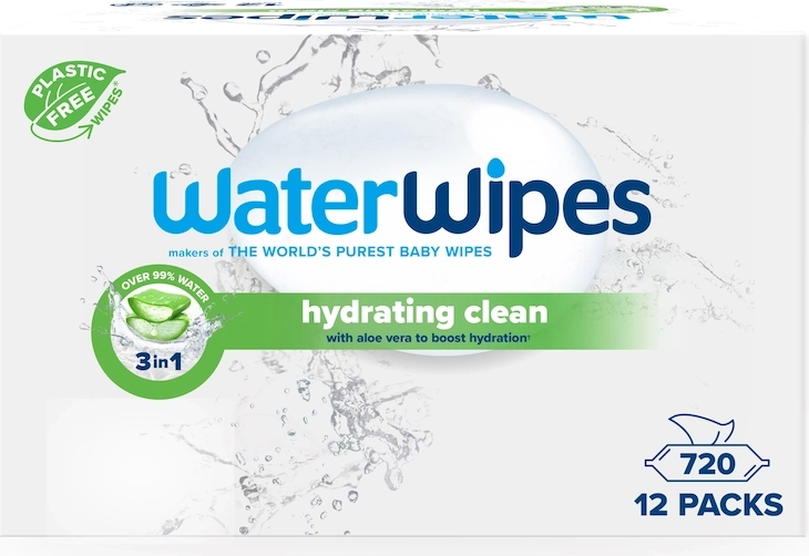 WaterWipes ενυδατικά υγρά μαντηλάκια με αλόη βέρα 3 σε 1, 60 τεμάχια - 12 τεμάχια