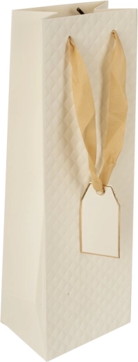 Χάρτινη σακούλα δώρου για κρασί, quilt, μπεζ, 12 × 9 × 35 cm