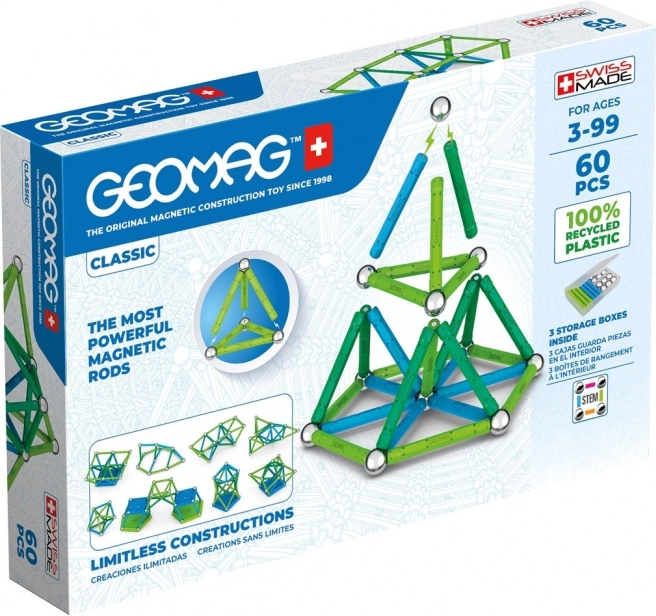Κλασικά μαγνητικά τουβλάκια Geomag Recycled, 60 τεμάχια