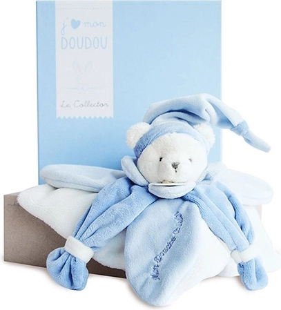 Σετ δώρου Doudou – λούτρινο παρηγορητικό κουκλάκι μπλε αρκουδάκι 24 cm