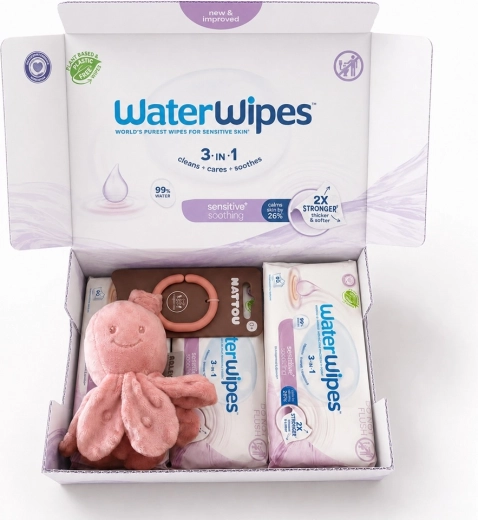 WaterWipes Soothing Clean 3v1 υγρά μαντηλάκια 4×60 τεμ. (240 τεμ.) + δώρο Nattou δονητικό χταποδάκι